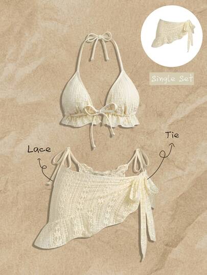 SHEIN Swim 女士春夏提花面料侧系带罩衫