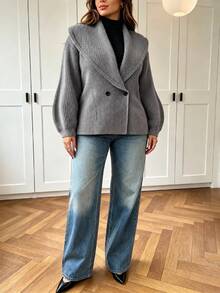 Vionelle Plus Size Women's Plus Size Lapel Loose Long Sleeve Cardigan Sweater, Suitable For Autumn/Winter Daily Wear - Grey - View 6