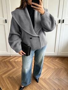 Vionelle Plus Size Women's Plus Size Lapel Loose Long Sleeve Cardigan Sweater, Suitable For Autumn/Winter Daily Wear - Grey - View 7