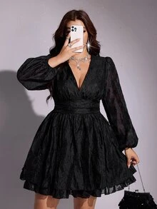 Viva Relle Plus Size Fashion Elegant Double Layer Cake Skirt Evening Dress Fall - Black - View 8
