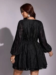 Viva Relle Plus Size Fashion Elegant Double Layer Cake Skirt Evening Dress Fall - Black - View 3