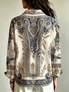 Glimmora 女款夏季復古拼接圖案印花襯衫 - 彩色 - 查看 2