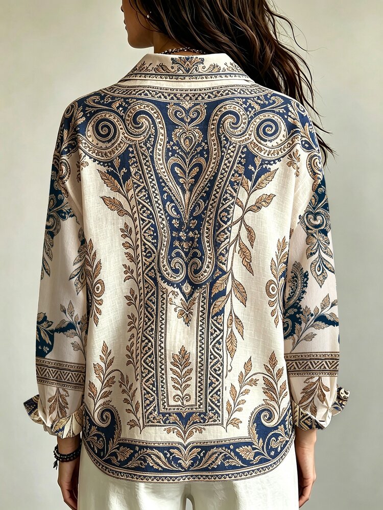 Glimmora Women's Summer Vintage Patchwork Pattern Print Shirt - Multicolor - View 2