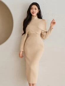 Wynsel 女款素色休閒日常針織洋裝 - 杏色 - 查看 3