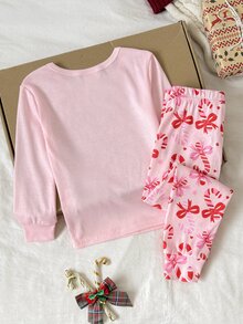 SHEIN 女童秋冬聖誕可愛時尚百搭派對長袖長褲套裝，日常居家穿著，修身版型 - 彩色 - 查看 9