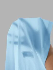 Slaydiva Plus Size V-Neck Button Pleated Slim Casual Sexy Short Sleeve T-Shirt, Going Out Formal Date Night Tops Light Blue Summer - Baby Blue - View 9