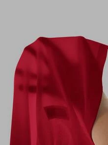 Slaydiva Kaos Wanita Ukuran Besar Warna Polos Leher V Lengan Pendek Kasual Seksi Bergaris Merah Malam Musim Panas - Merah - View 7