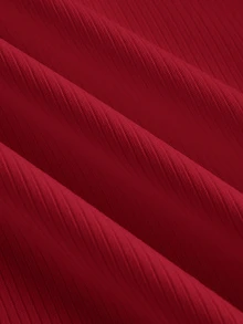 Slaydiva Kaos Wanita Ukuran Besar Warna Polos Leher V Lengan Pendek Kasual Seksi Bergaris Merah Malam Musim Panas - Merah - View 4
