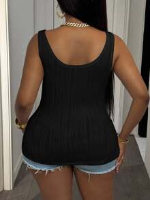 Slaydiva Plus Size Women Basic Casual V-Neck Camisole Tank Top, White Black - Black - View 3