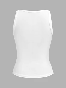 Slaydiva Plus-Size Women's White Summer Basique Everyday Casual Business Casual Solid Ribbed V-Neck Racerback Gathered Tank Top Versatile Y2K Slim Vest - White - View 2