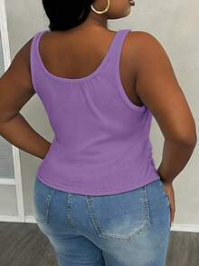 Slaydiva Camiseta de tirantes acanalada ajustada con cuello en V profundo y plisado lateral para mujer talla grande, blanco semitransparente - Púrpura malva - Ver 6