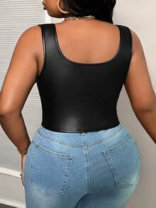 Slaydiva Plus Size Tight Fit Pu Corset Top - Black Halloween Night Evening Tidur Summer Sexy - Black - View 2