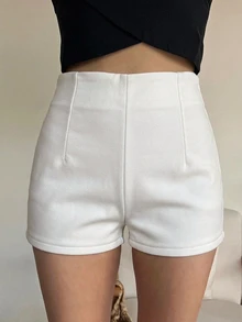 DAZY 女款純色高腰保暖內裡緊身短褲 - 白色 - 查看 3