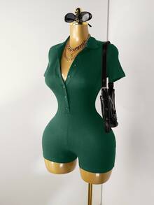 Zolique Women's Solid Color Minimalist Sexy Short Sleeve Jumpsuit Going Out Dark Green Summer - Dark Green - View 5