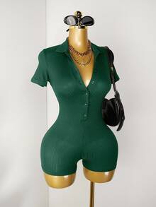 Zolique Women's Solid Color Minimalist Sexy Short Sleeve Jumpsuit Going Out Dark Green Summer - Dark Green - View 4