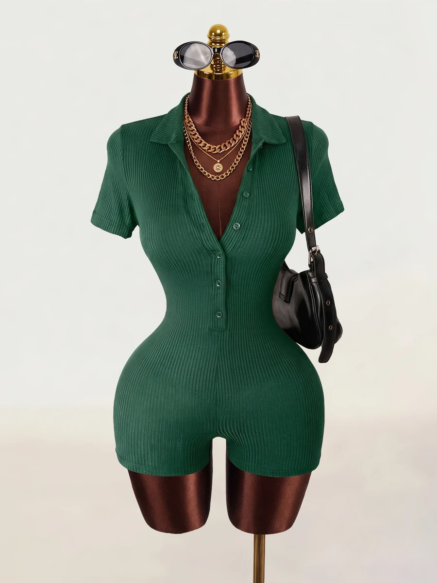 Zolique Women's Solid Color Minimalist Sexy Short Sleeve Jumpsuit Going Out Dark Green Summer - Dark Green - View 1