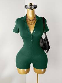 Zolique Women's Solid Color Minimalist Sexy Short Sleeve Jumpsuit Going Out Dark Green Summer - Dark Green - View 3