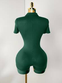 Zolique Women's Solid Color Minimalist Sexy Short Sleeve Jumpsuit Going Out Dark Green Summer - Dark Green - View 2