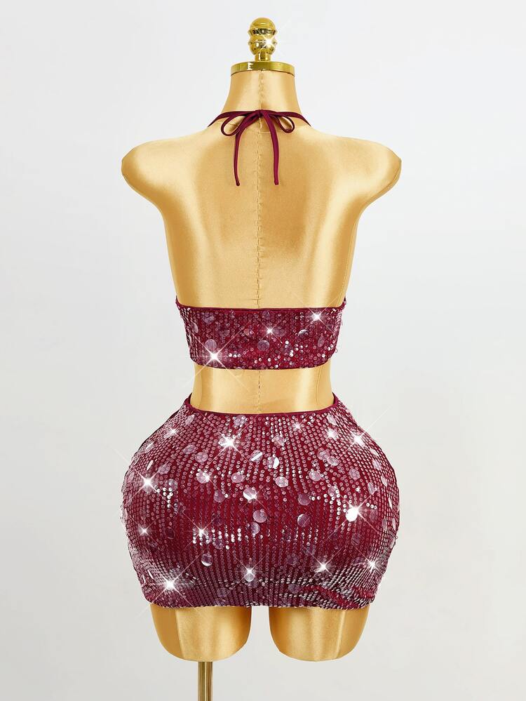 Zolique Ladies' New Sexy Beaded Skirt, A Transparent Beaded Skirt Made Of Shiny Material, Suitable For Pairing With Tops And Coats For The New Year. - Red - View 2