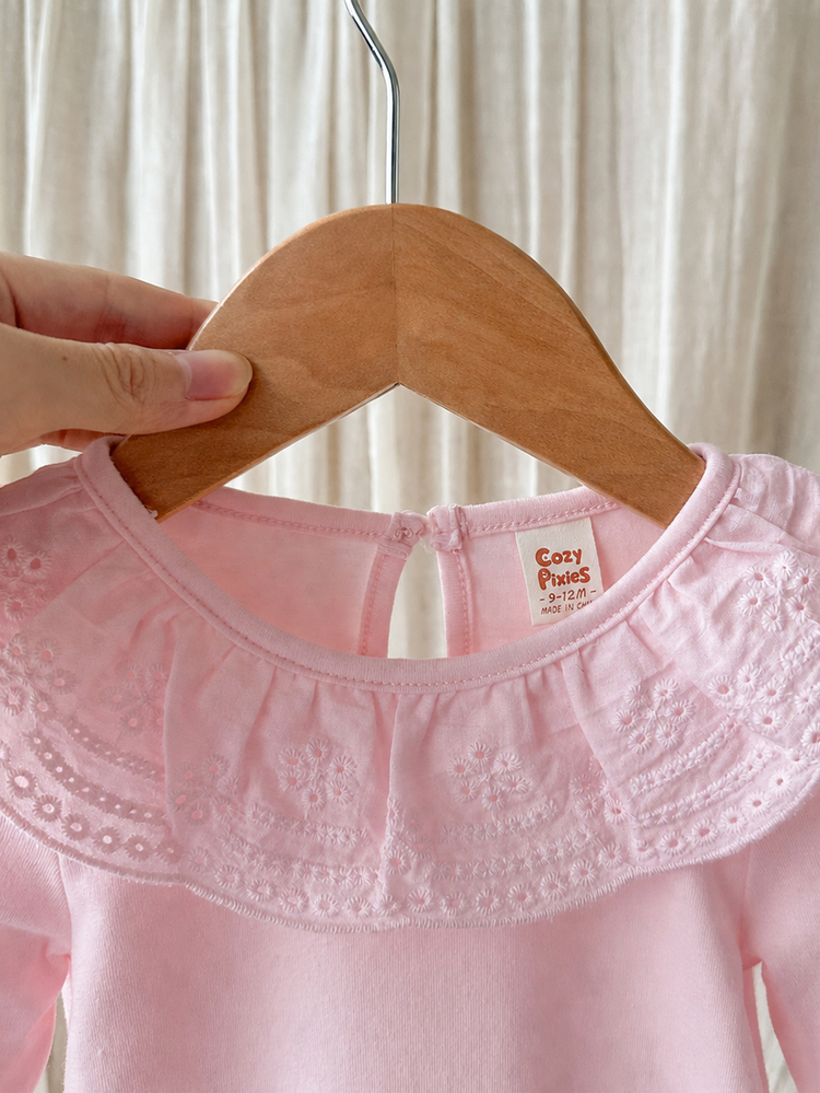 Cozy Pixies Babygirl Infant Long Sleeve Round Neck Drip Button Simple Casual Autumn Bodysuit Suitable For Daily Leisure, Travel, Camping And Wearing - Baby Pink - View 5