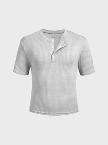 ESTAVOR Men's Summer Casual Fitted Slim Fit Crew Neck Short Sleeve Regular Size Grey Solid - Grey - View 5