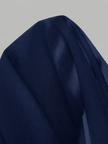 SHEIN 青少年女孩秋冬新款海軍藍純色梭織簡單日常百褶喇叭袖襯衫，秋季面料 - 藏蓝色 - 查看 7