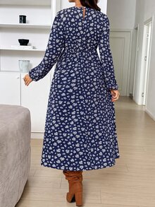 SHEIN 孕婦圓領長袖印花洋裝 - 藏蓝色 - 查看 5
