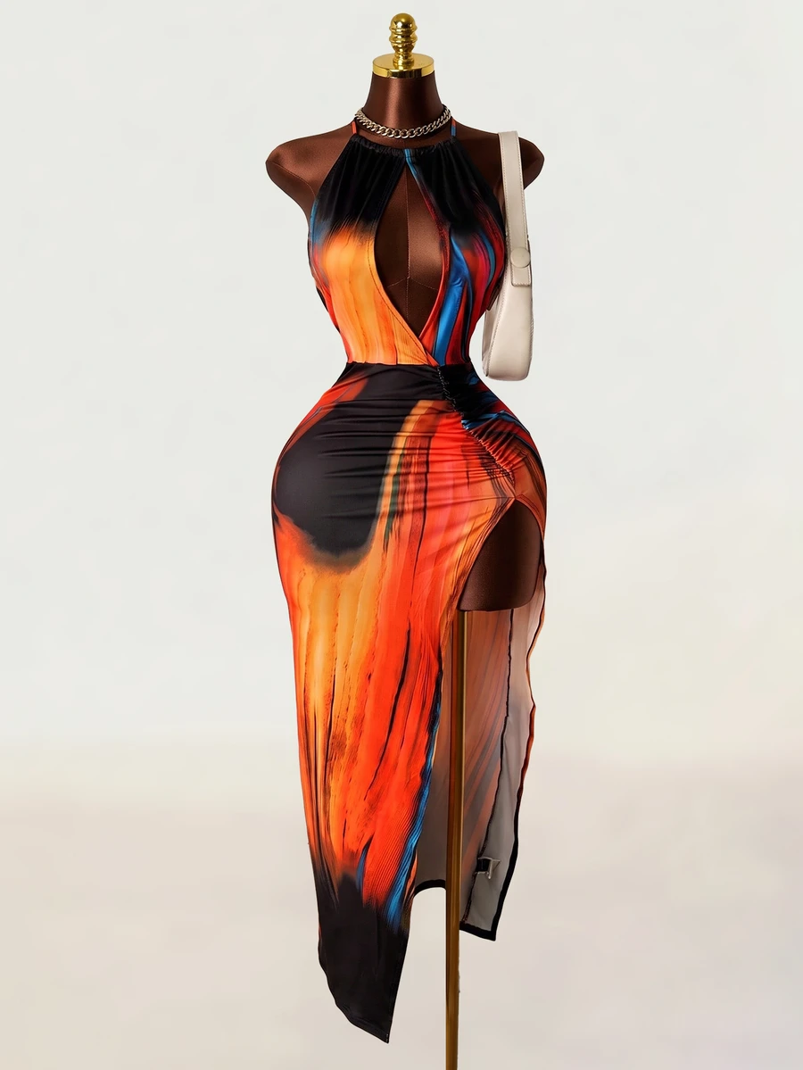 BamGleam Sexy Backless High Slit Lace-Up Wrap Bodycon Dress For Women - Multicolor - View 1