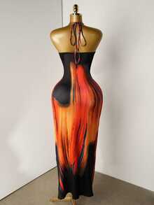 BamGleam Sexy Backless High Slit Lace-Up Wrap Bodycon Dress For Women - Multicolor - View 2