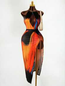 BamGleam Sexy Backless High Slit Lace-Up Wrap Bodycon Dress For Women - Multicolor - View 4