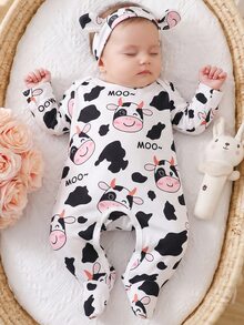 SHEIN Fall Autumn/Winter Sets Newborn 0-12 Months Jumpsuit Forest Style Family Matching Cute Ditsy Floral With Chain Craft Contrast Color Long Sleeve Cozy - Multicolor - View 8