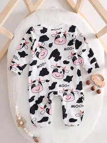 SHEIN Fall Autumn/Winter Sets Newborn 0-12 Months Jumpsuit Forest Style Family Matching Cute Ditsy Floral With Chain Craft Contrast Color Long Sleeve Cozy - Multicolor - View 3