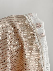 Sweetra Women's Summer Minimalist Sexy Sequin Elegant Beige Lace Asymmetrical Hem Tube Top, Suitable For Party Club And Date - Champagne - View 3