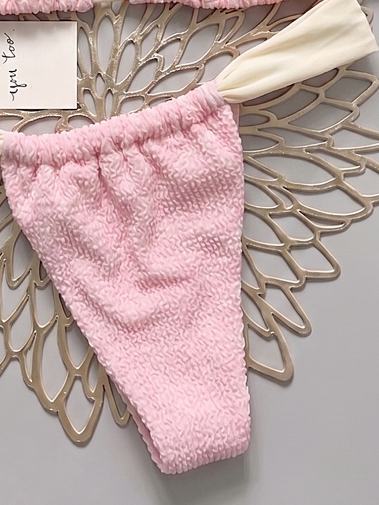 SHEIN Swim Women's Spring/Summer Jacquard Fabric Spaghetti Strap Bikini Set Beach Club Blush Pink Bright Pink Sexy - Pink - View 5