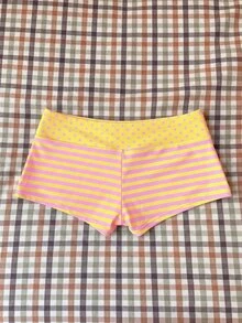 SHEIN Swim 女款春夏隨機印花高腰蝴蝶結比基尼泳褲，海灘藍黃條紋休閒 Y2K 運動風 - 彩色 - 查看 5