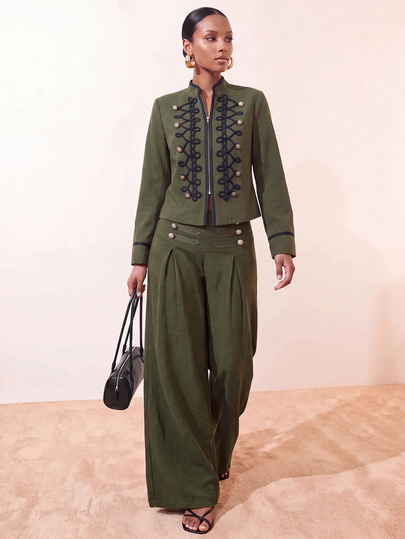 Zivah New Autumn/Winter Court Commute Elegant Casual Military Green Napoleon Vintage Equestrian Short Jacket For Women, Suitable For Daily Outings, Parties, Holidays, Wedding Guests, Balls, Birthdays, Travel, Airport Outfits, Brunch Outfits, Shopping, Workplace, Graduation, Country Music Concerts, Back To School, Bohemian, Vacations, Competitions, Horse Riding