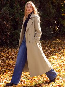 Anewsta Jaket Trench Coat Panjang Kasual Wanita dari Bahan Twill Halus - Khaki - View 7