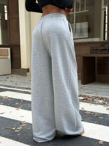 Muchica Women's New Fall Grey Letter Pattern Rivet Contrast Color Loose Sweatpants For Going Out Airport Streetwear Hip Hop Cool Baggy Y2K Clothes - Light Grey - View 3