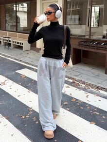 Muchica Women's New Fall Grey Letter Pattern Rivet Contrast Color Loose Sweatpants For Going Out Airport Streetwear Hip Hop Cool Baggy Y2K Clothes - Light Grey - View 6