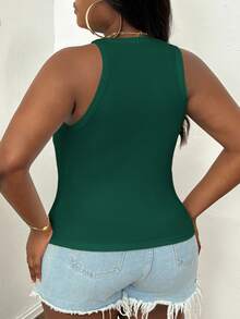 Slaydiva Plus Size Casual Basic Fitted White Round Neck Off-Shoulder Tank Top - Green - View 2