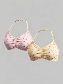 Sweetra CURVE Women's Plus Size Cherry Print Ruched Halter Neck Sports Bra - Multicolor - View 1