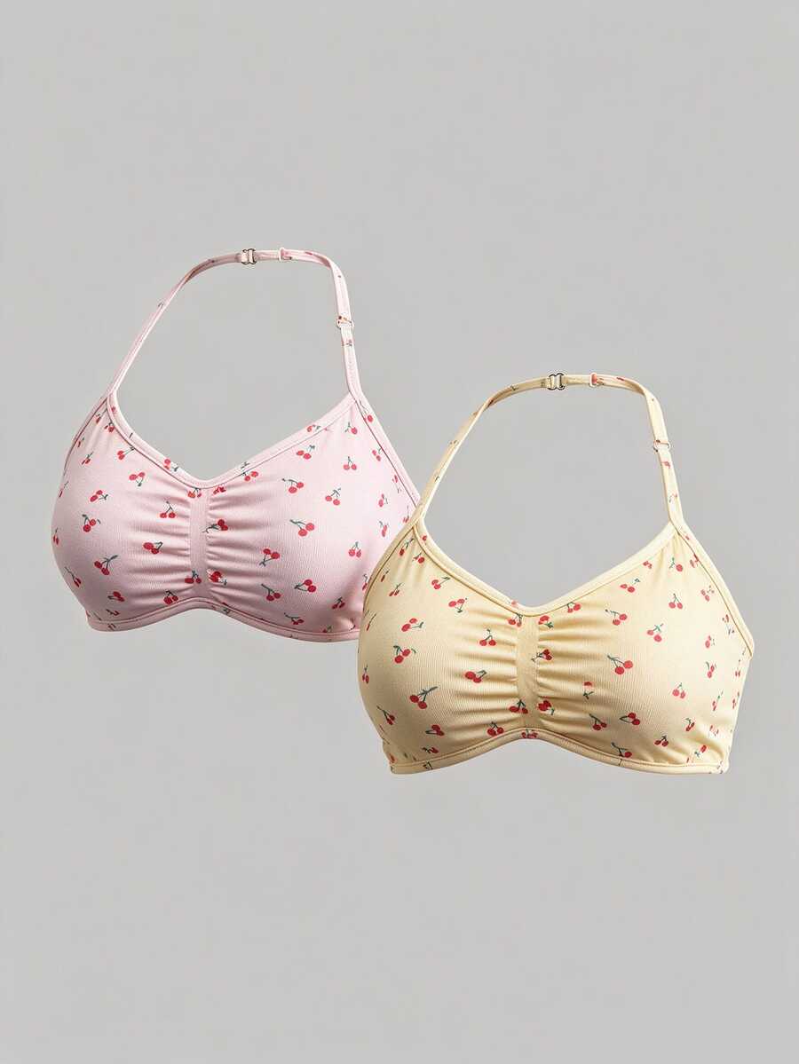 Sweetra CURVE Women's Plus Size Cherry Print Ruched Halter Neck Sports Bra - Multicolor - View 1