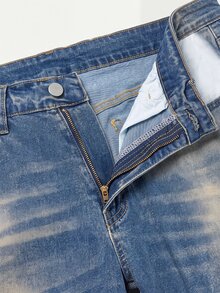 RivetRise Men's Vintage Washed Blue Horseshoe Denim Jeans, Slim Fit Stretch Micro Flare Distressed Patchwork Long Pants - Medium Wash - View 8