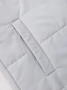 Manfinity CasualCool 男士純色長袖前拉鍊休閒端莊冬季羽絨外套 登山俱樂部 淺灰色 老錢風 - 灰色 - 查看 5