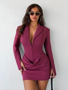 Sirith Women's Elegant Sexy Burgundy Pleated Long Sleeve Dress Night Out Autumn - Redwood - View 5