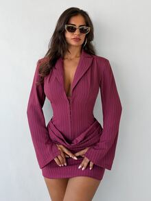 Sirith Women's Elegant Sexy Burgundy Pleated Long Sleeve Dress Night Out Autumn - Redwood - View 4