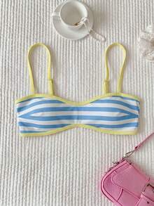SHEIN Swim 女款春夏隨機印花細肩帶比基尼上衣 - 彩色 - 查看 2