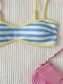 SHEIN Swim 女款春夏隨機印花細肩帶比基尼上衣 - 彩色 - 查看 5