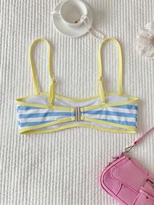 SHEIN Swim 女款春夏隨機印花細肩帶比基尼上衣 - 彩色 - 查看 3