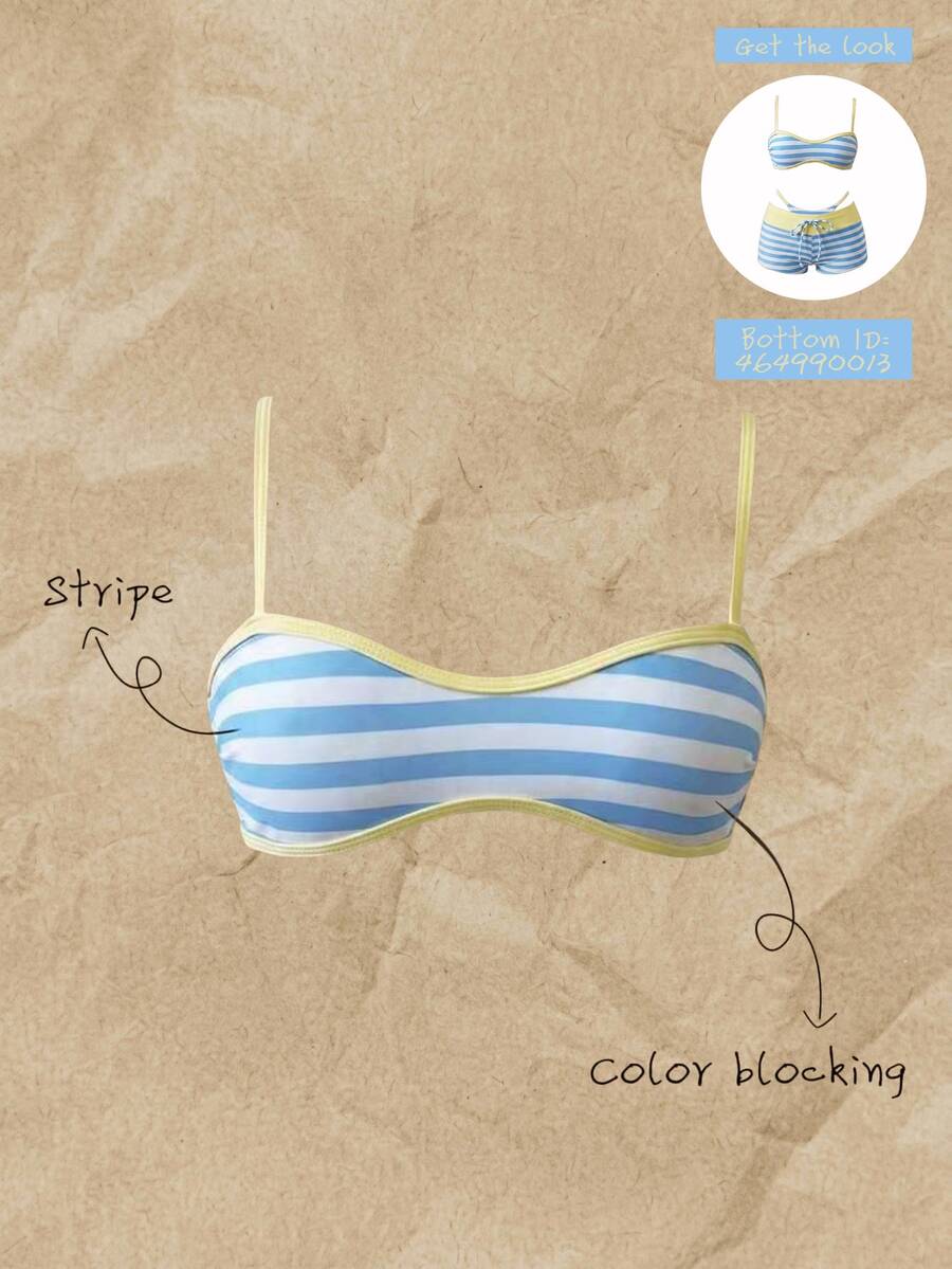 SHEIN Swim 女款春夏隨機印花細肩帶比基尼上衣 - 彩色 - 查看 1